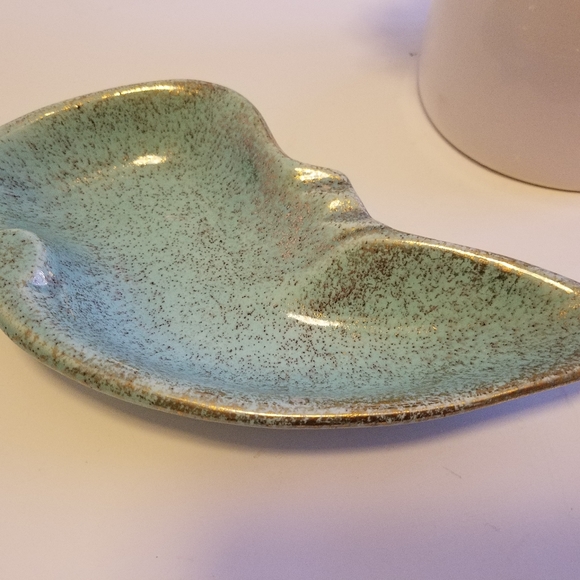 VTG MCM California Original USA  Atomic Boomerang Aqua w/Gold Specks Ashtray - Picture 2 of 7